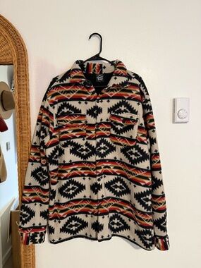 Original Deluxe Southwestern Fleece Shacket in Black, Ivory & Red